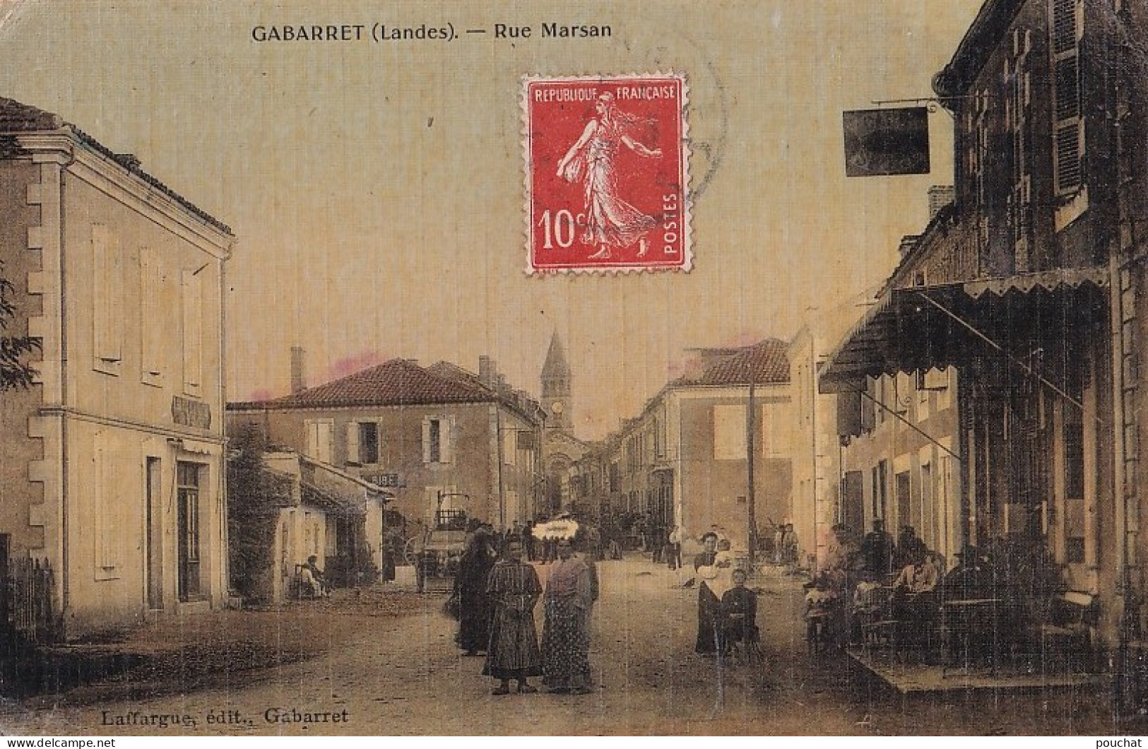 B16-40) GABARRET - LANDES - RUE  MARSAN  - ANIMATION - CAFE - HABITANTS - CARTE TOILEE COULEURS  - Gabarret