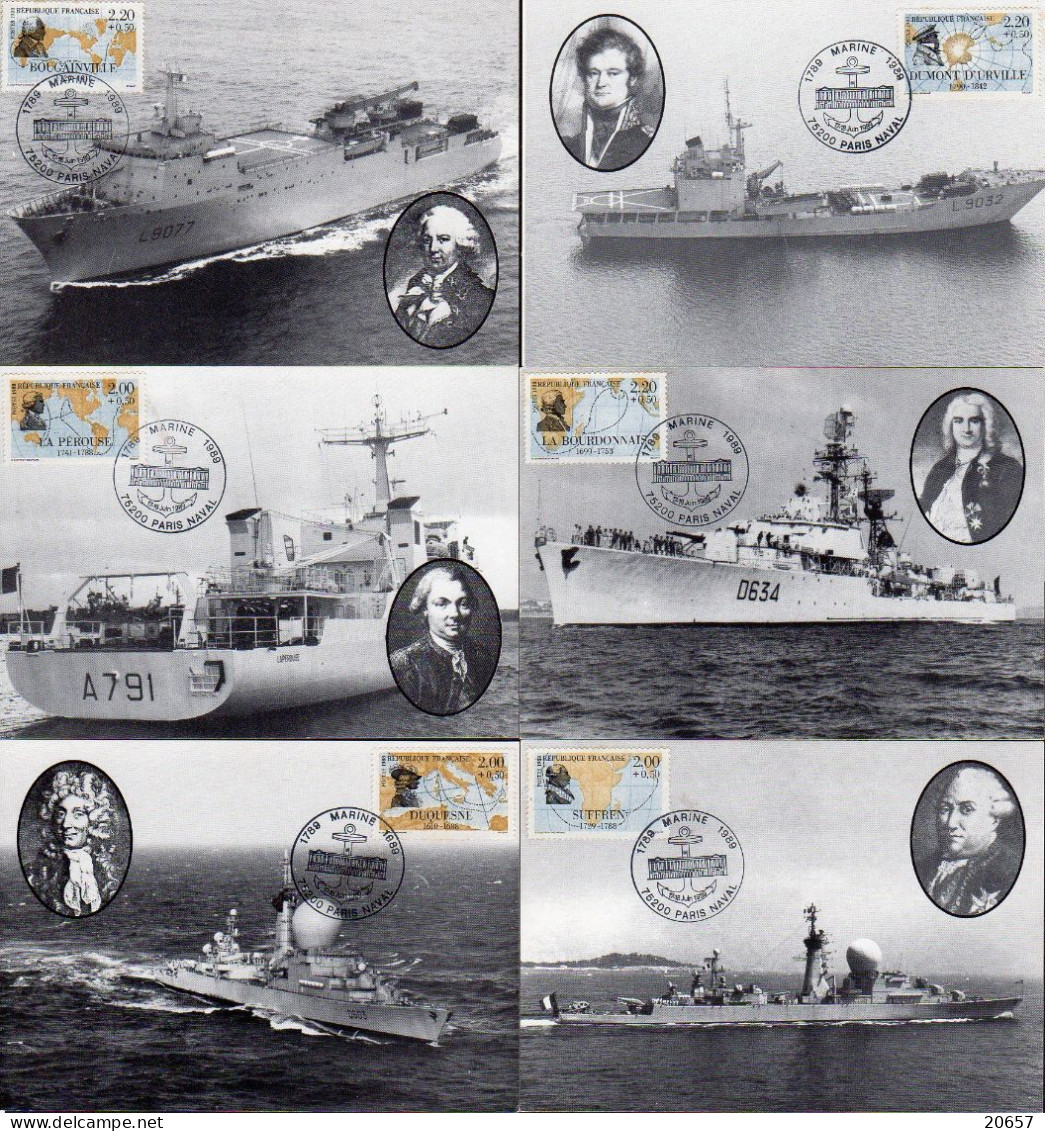 France 2517/22 Cartes Maximum Commémoratives Grands Navigateurs, Bateaux, Navires De Guerre - Explorers