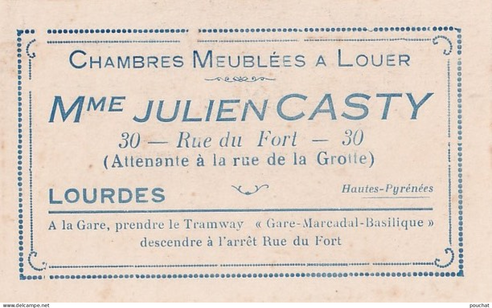 B21-65) LOURDES - MME JULIEN CASTY -  CHAMBRES MEUBLEES A LOUER -  30 RUE DU FORT  - Cartes De Visite