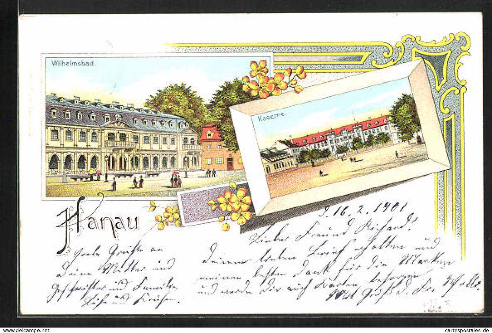 Lithographie Hanau, Wilhelmsbad, Kaserne  - Hanau