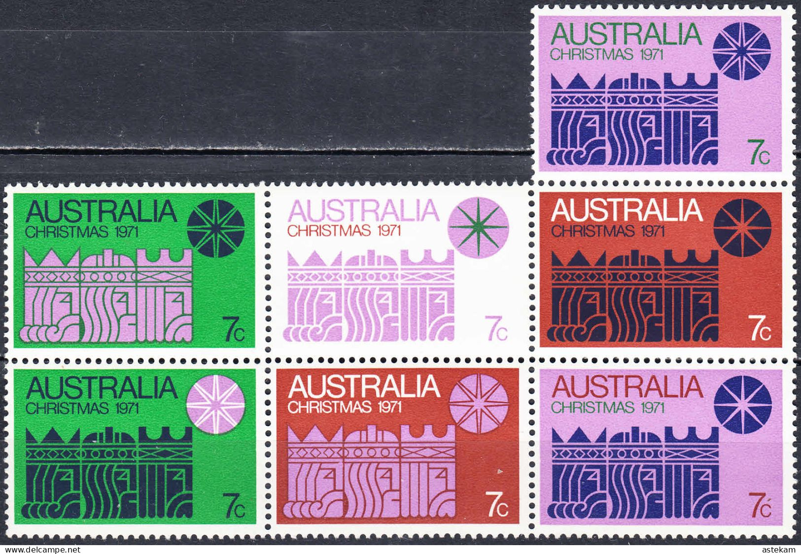 AUSTRALIA 1971,CHRISTMAS, COMPLETE MNH SERIES As BLOCK Of SEVEN With GOOD QUALITY, *** - Nuevos