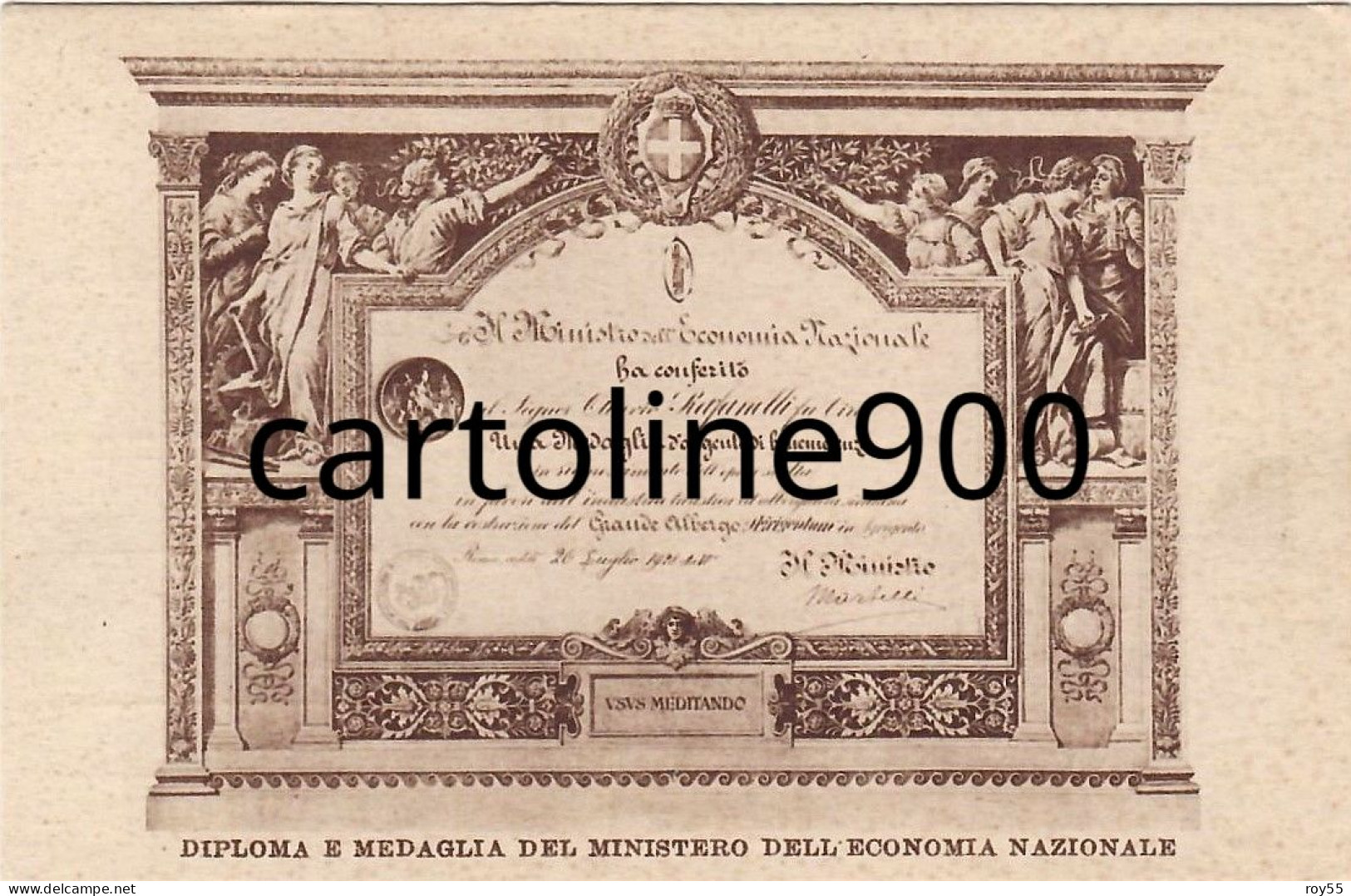 Sicilia Agrigento Cartolina Diploma E Medaglia Del Ministero Dell'economia Nazionale Grand Hotel Et Agrigentum ( Picc.) - Hotel's & Restaurants