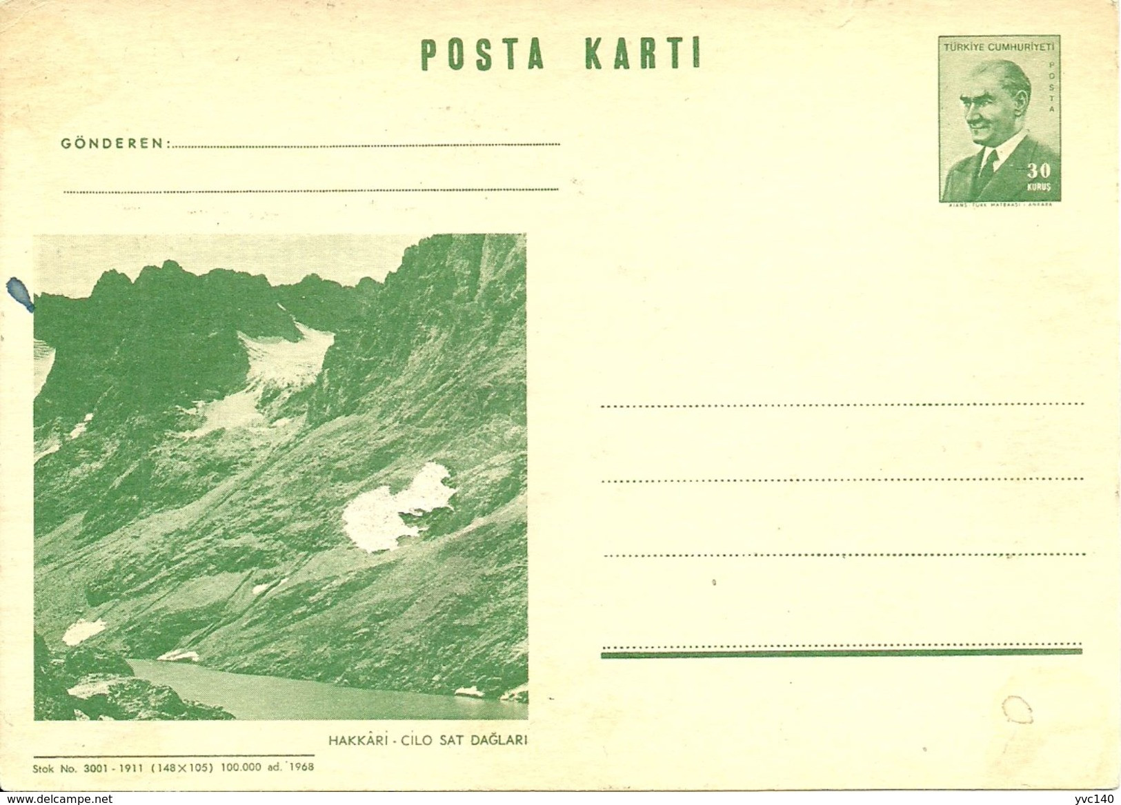 Turkey; 1968 Postal Stationery Isfila AN 215 - Postal Stationery