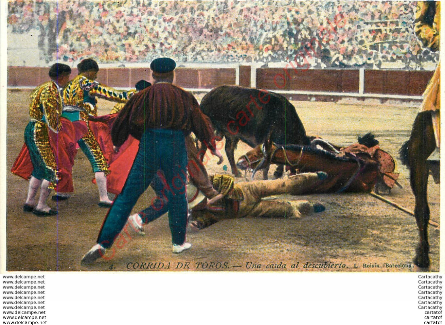 Corrida De Toros . Una Caida Al Descubierto . (arènes , Taureaux , Toréro ... ) . - Corrida