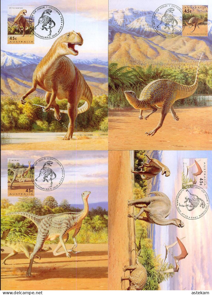 AUSTRALIA 1993, PREHISTORIC ANIMALS, 4 MAXIMUM CARDS With GOOD QUALITY - Other & Unclassified