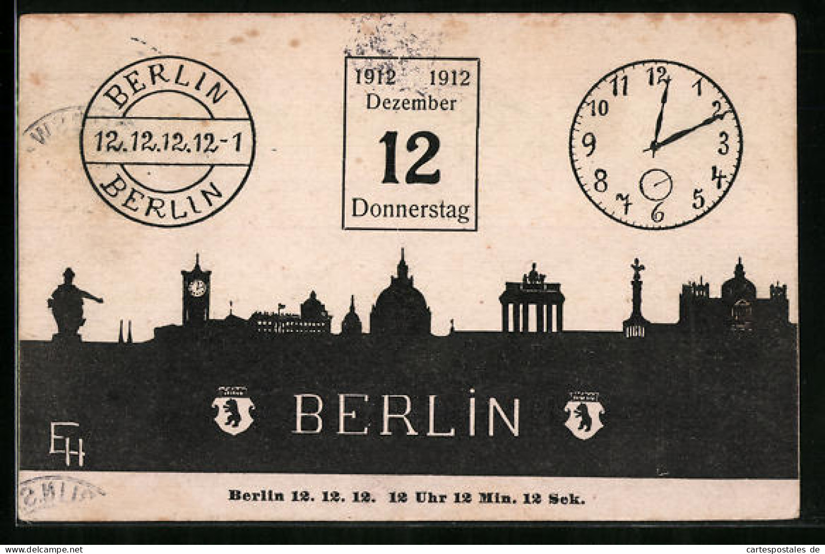 Künstler-AK Berlin, Stadtsilhouette, Kalenderblatt 11. Dezember 1913, Uhr, 11.12.13  - Sterrenkunde