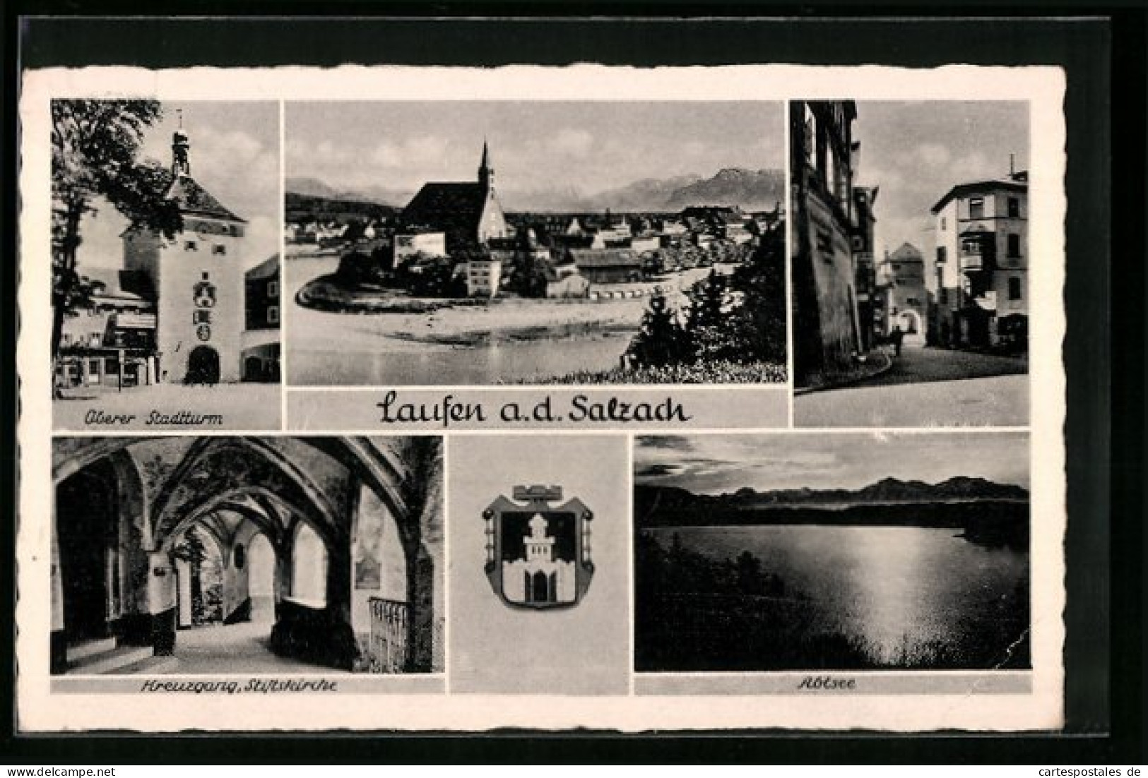 AK Laufen A. D. Salzach, Ortsansicht, Oberer Stadtturm, Abtsee, Kreuzgang In Der Stiftskirche  - Lauf