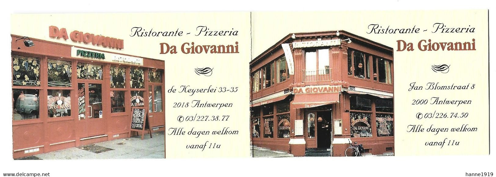 Antwerpen De Keiserlei Ristorante Pizzeria Da Giovanni Kalender 1999 Visitekaartje Etiquette Calendrier Htje - Visiting Cards