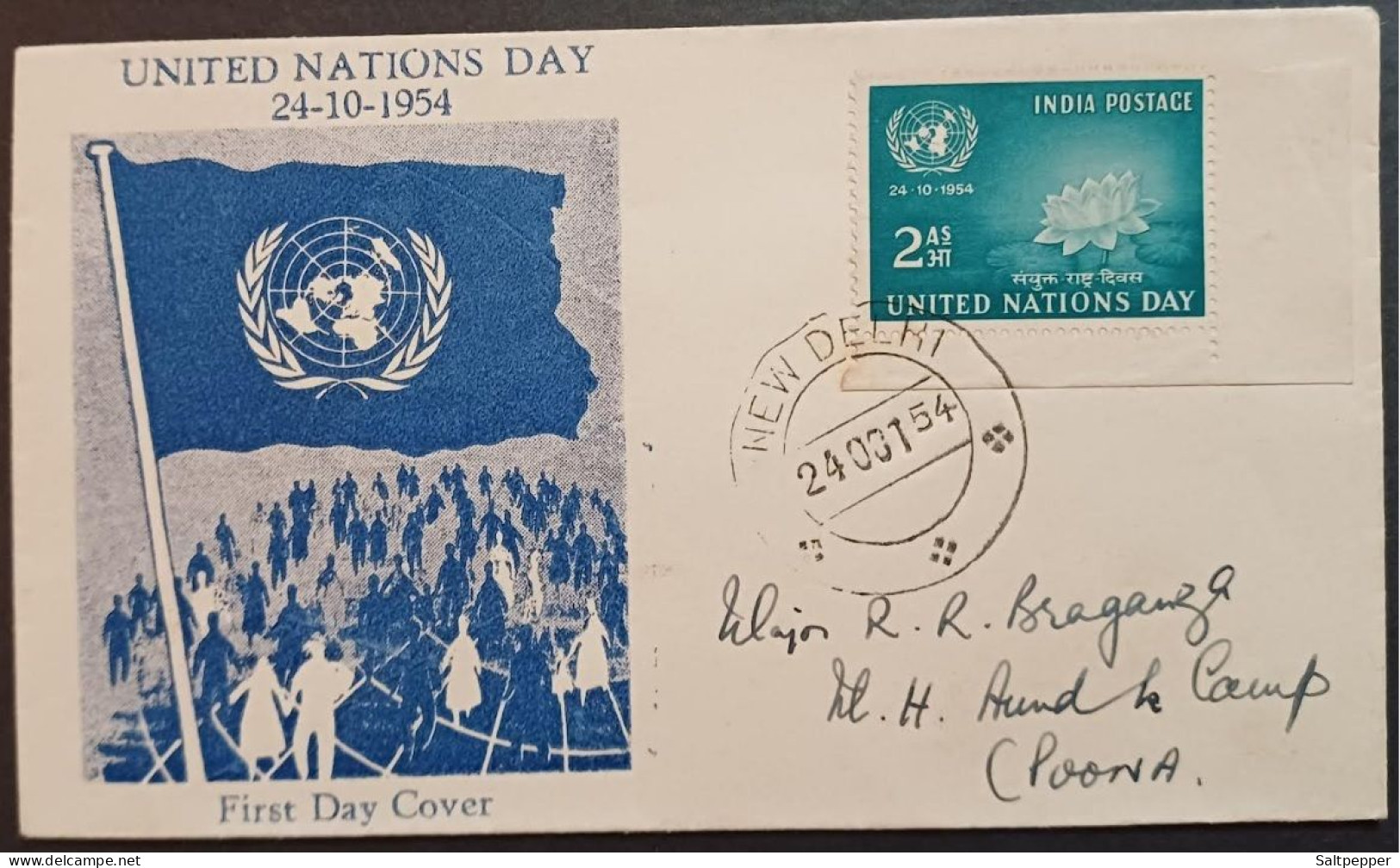 India FDC United Nations Day 24th October 1954 - Briefe U. Dokumente