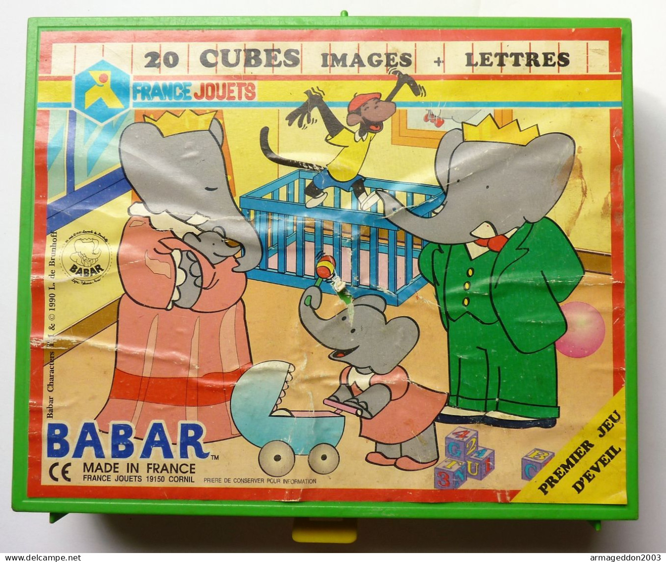 VINTAGE ANNEE 90 BOITE À CUBES BABAR FRANCE JOUETS 20 PIECES BE - Oud Speelgoed