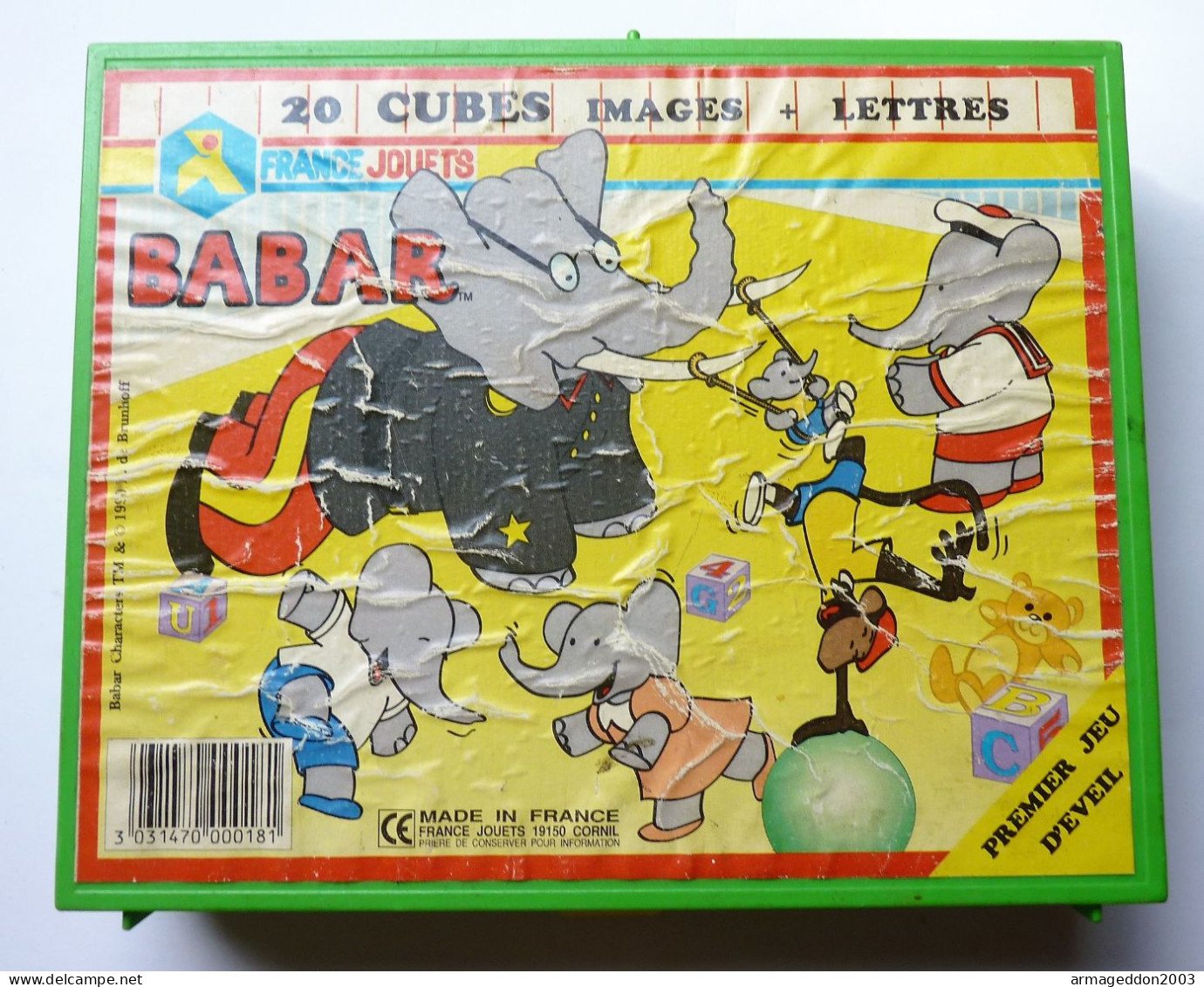 VINTAGE ANNEE 90 BOITE À CUBES BABAR FRANCE JOUETS 20 PIECES BE