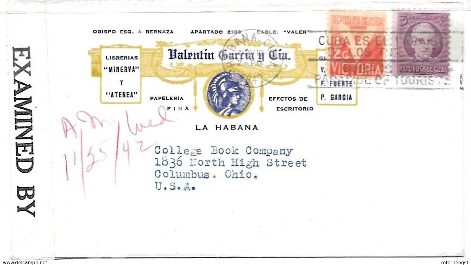 Cuba Letter CENSORED Habana  1942 To USA Tourist Paradise Cancel - Brieven En Documenten