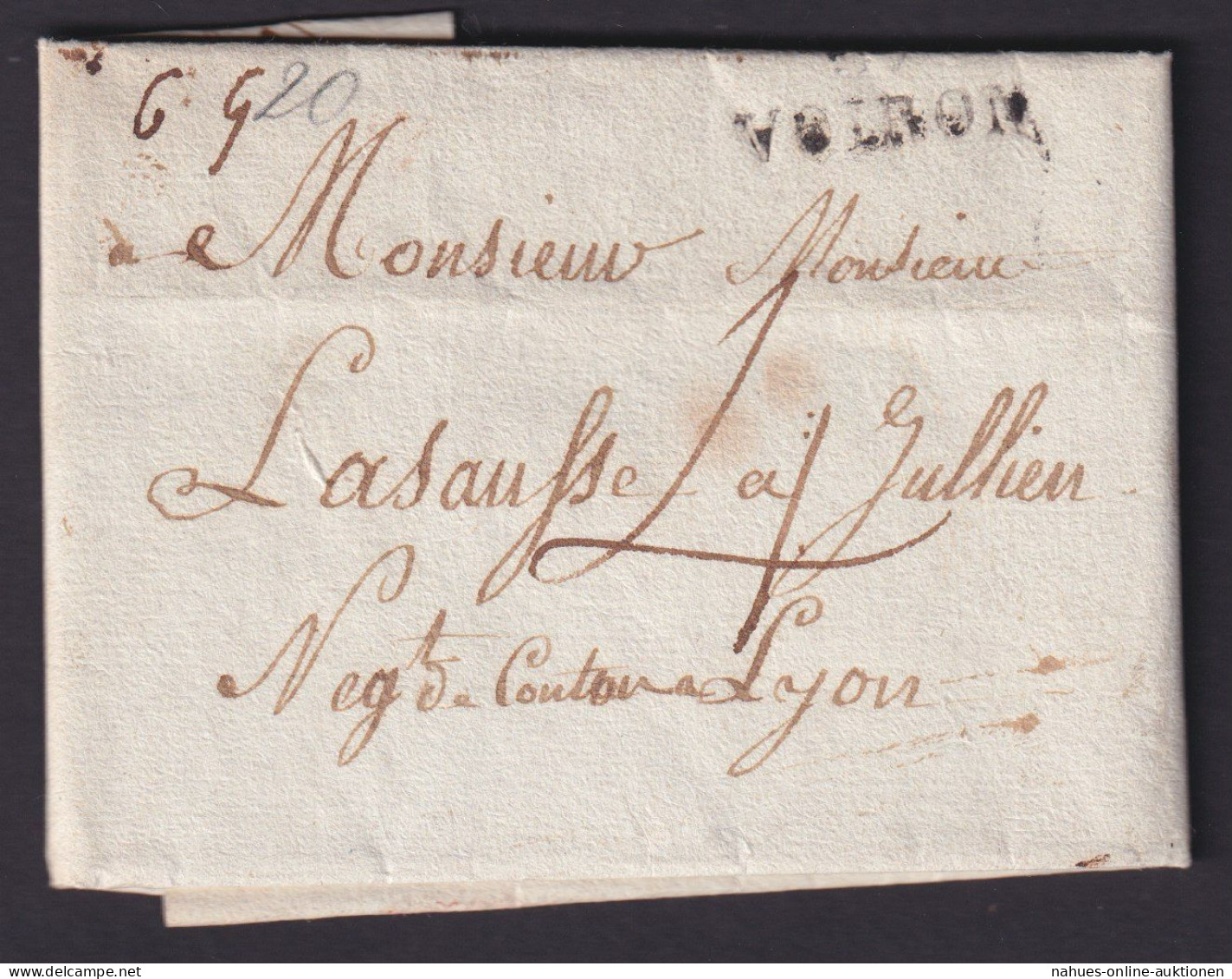 VOIRON Frankreich Vorphila Brief Lyon 1820 - Cartas & Documentos