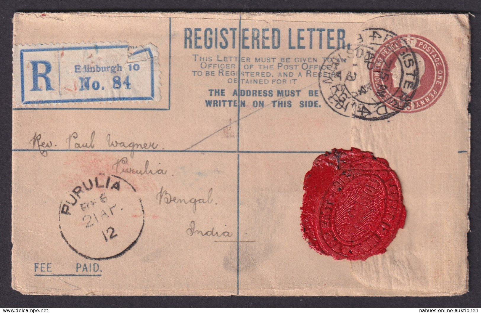 Edinburgh Schottland R Ganzsache GSU M. Siegel Destination Purulia Indien - Storia Postale