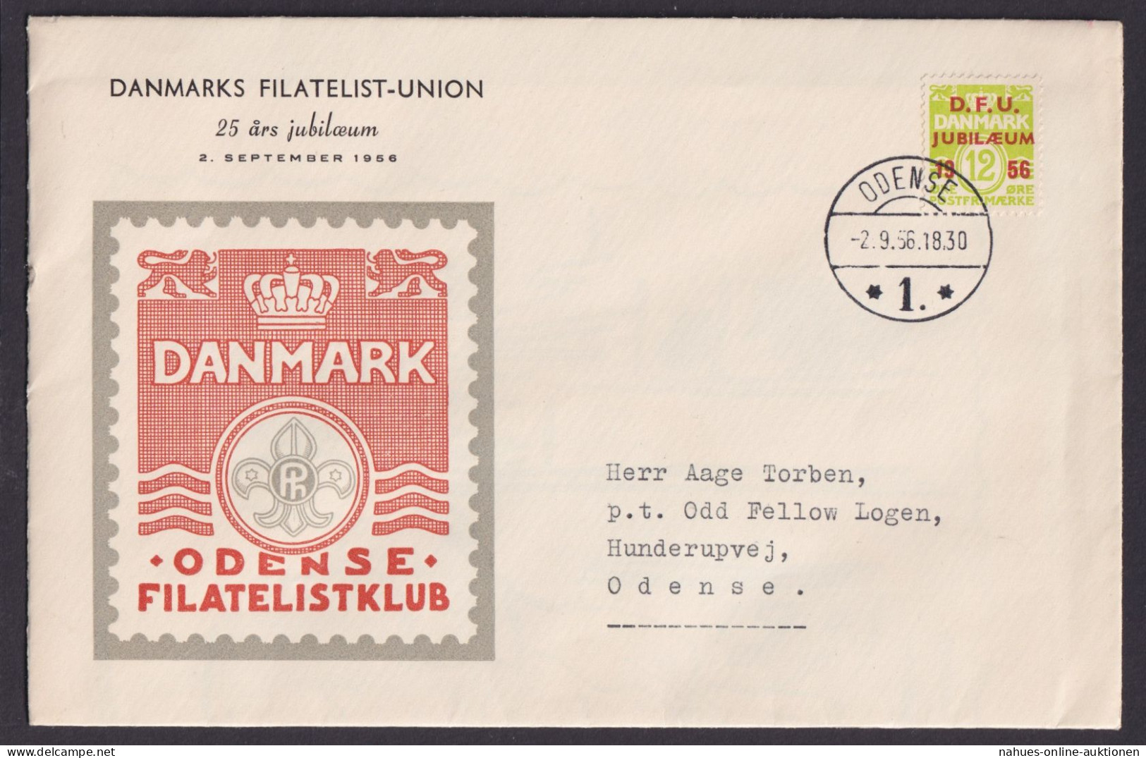 Dänemark Brief EF Mit Rotem Aufdruck D.F.U. Jubilaeum 1956 Philatelie - Brieven En Documenten
