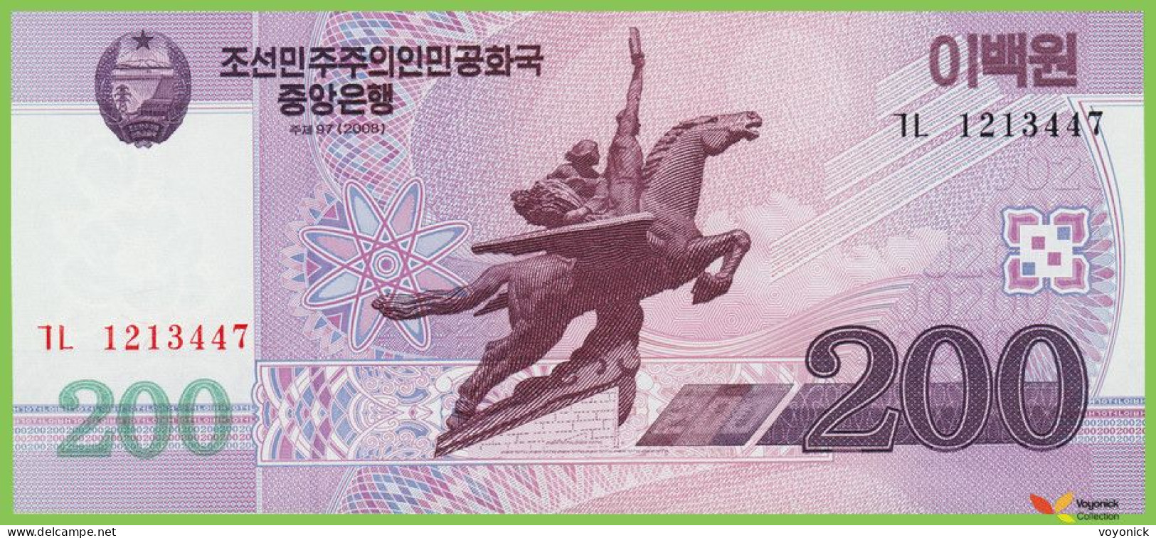 Voyo KOREA NORTH 200 Won 2008(2009) P62 B343a ㄱㄴ UNC - Korea, North