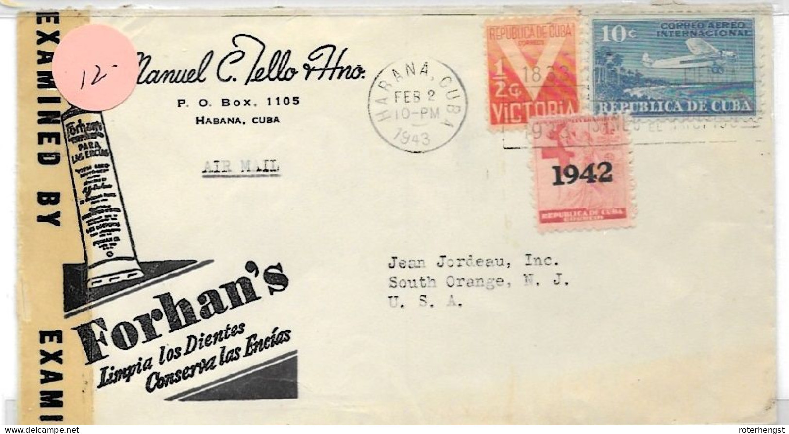 Cuba Letter CENSORED Habana 1943 To USA Advertising Letter - Cartas & Documentos