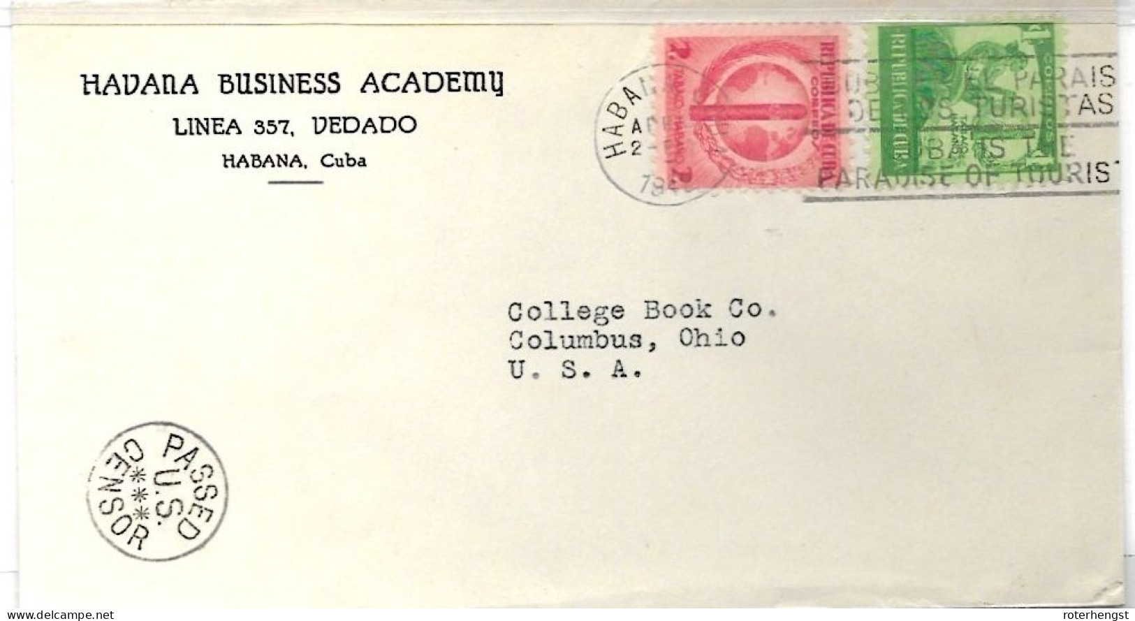 Cuba Letter CENSOR Passed Cancel Habana To USA Cigar Industry Stamp Tobacco - Briefe U. Dokumente