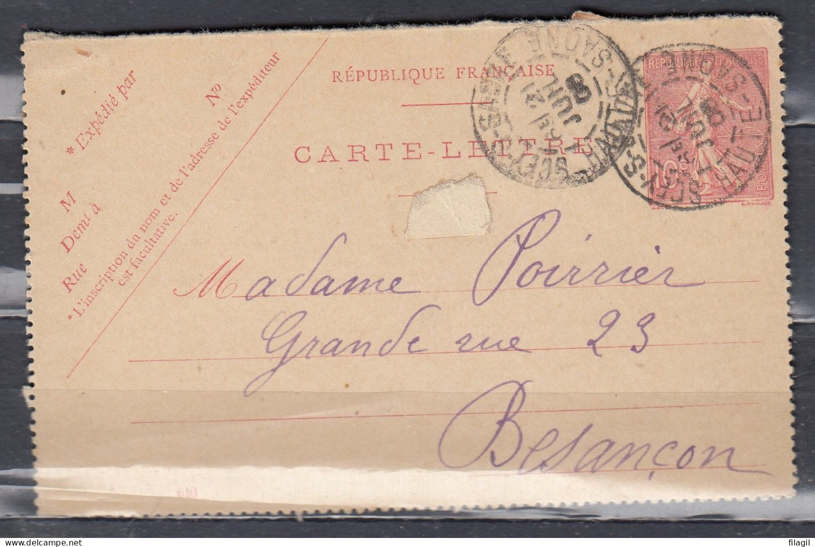 Postkaart Van Scey-S-Saone Hautes-Saone Naar Besancon - Cartas & Documentos