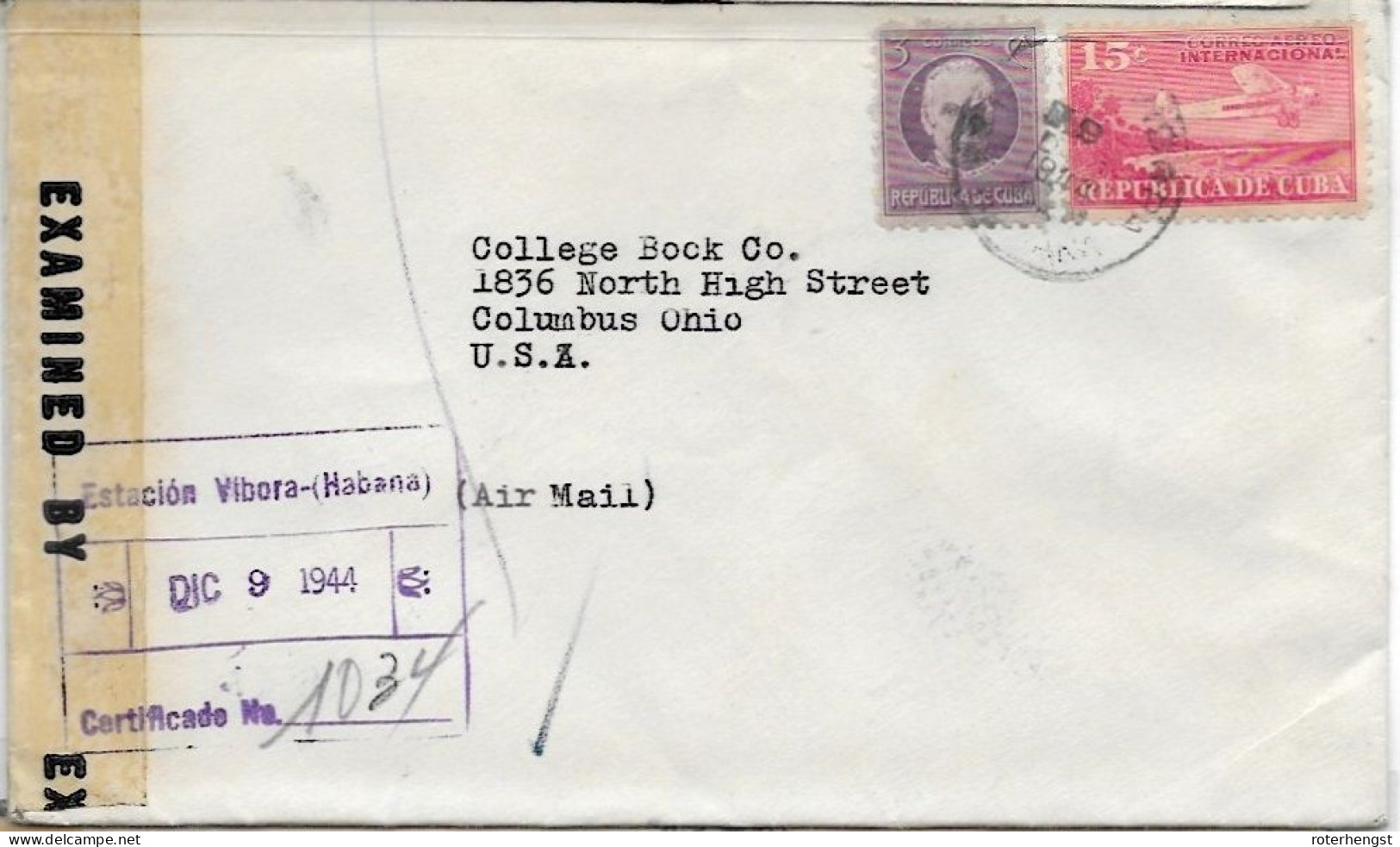 Cuba Letter CENSORED Vibora To USA 1944 Registered Airmail (arrival And Transit Cancels On Back) - Briefe U. Dokumente