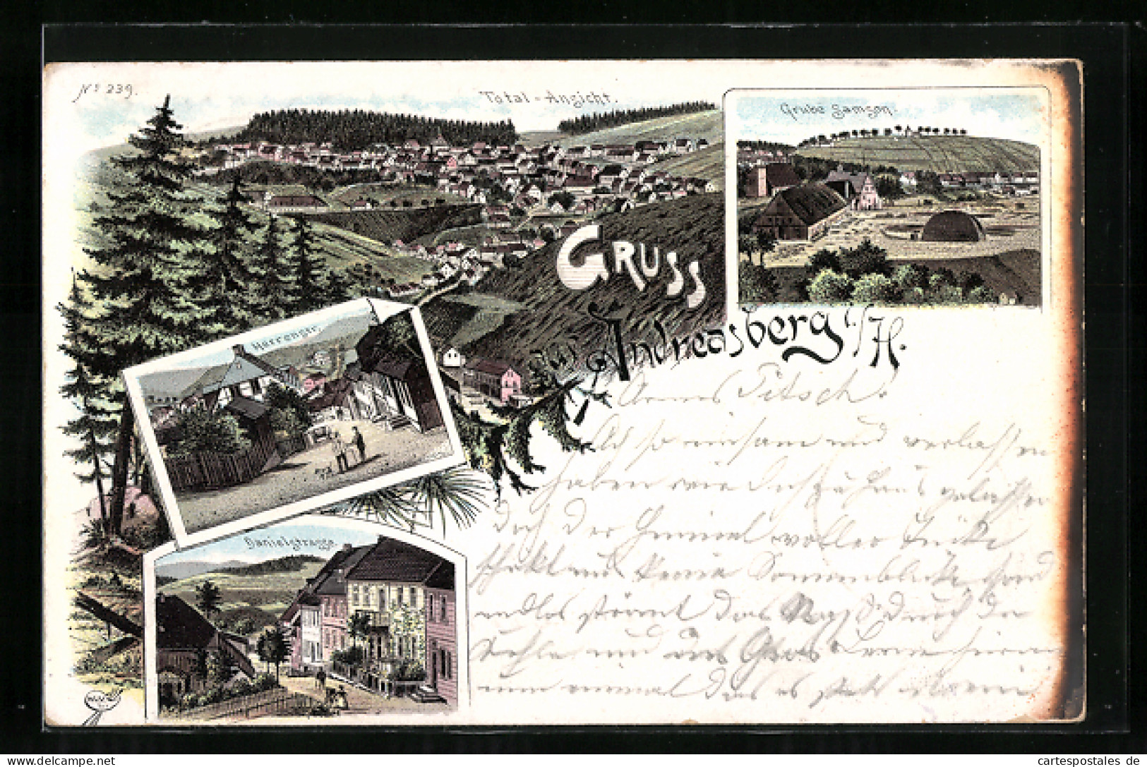 Lithographie Andreasberg / Harz, Grube Samson, Herrenstr., Danielstrasse, Totalansicht  - St. Andreasberg