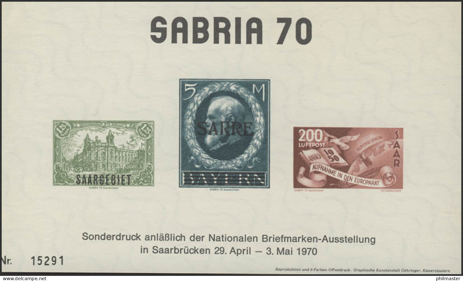 Sonderdruck Germania & Bayern & Saar SABRIA 1970, ** FAKSIMILE - Posta Privata & Locale