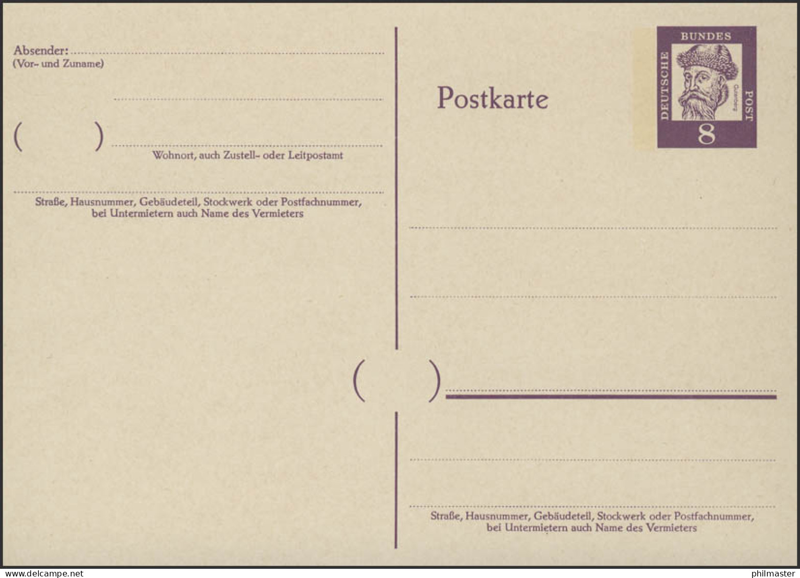 P 66 Gutenberg 8 Pf Antiqua, Mit Beidruck ** Wie Verausgabt - Postales - Nuevos