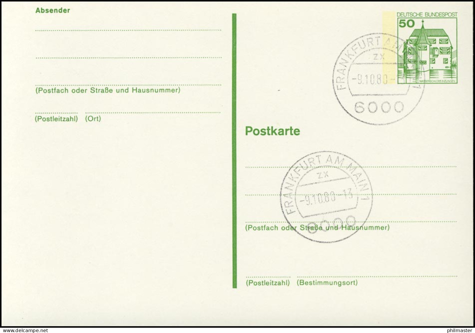 P 131 BuS 50 Pf Punktlinien, VS-O Frankfurt PLZ 6000 - Postkarten - Ungebraucht