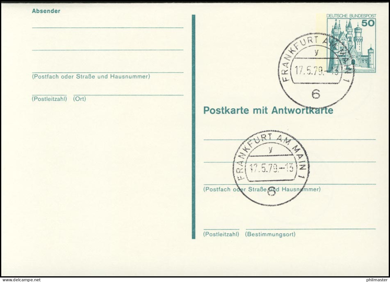 P 128 BuS 50/50 Pf Strichlinien, VS-O Frankfurt PLZ 6 - Postcards - Mint