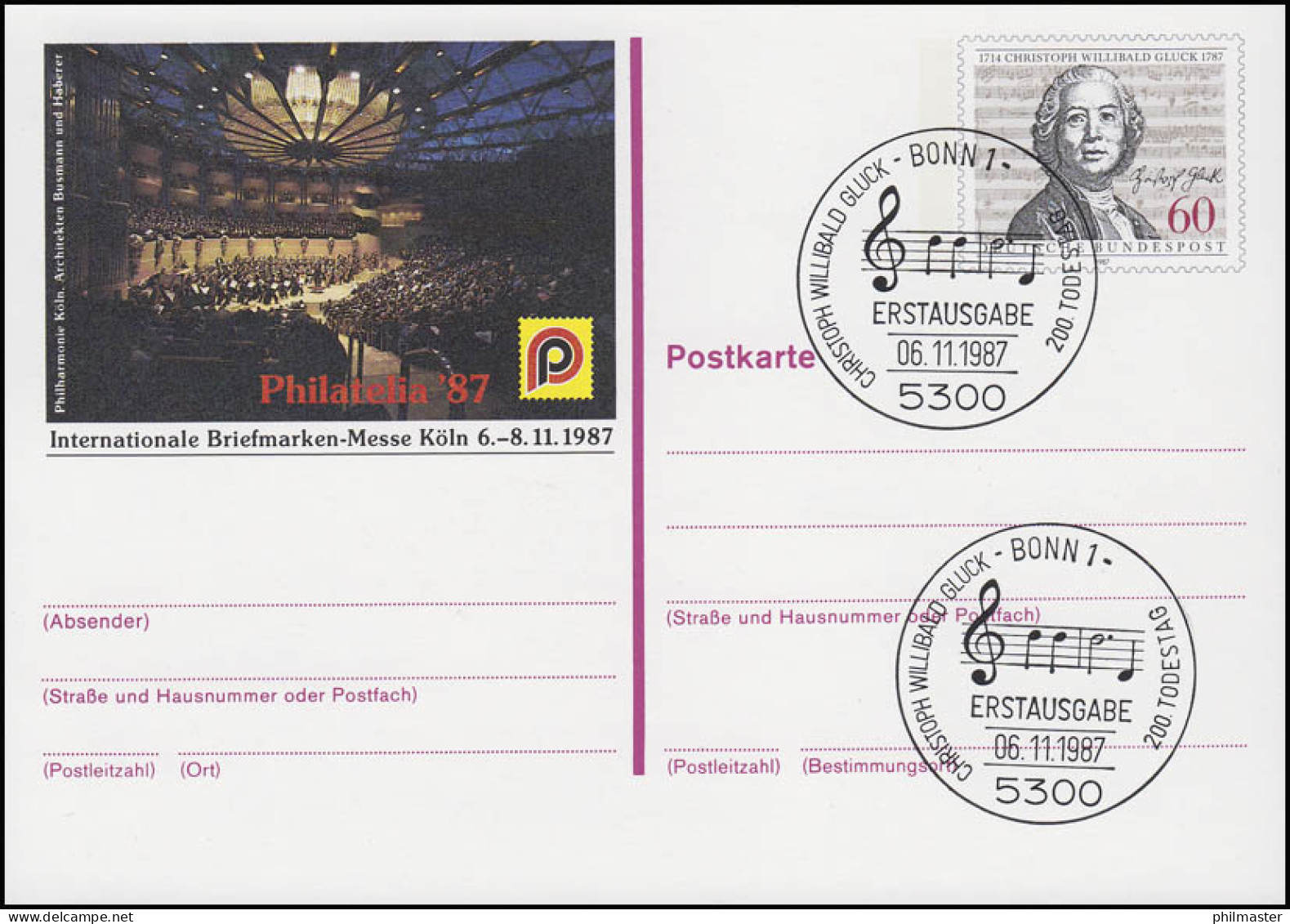 PSo 15 PHILATELIA Köln 1987, ESSt Bonn Noten 06.11.87 - Postales - Nuevos