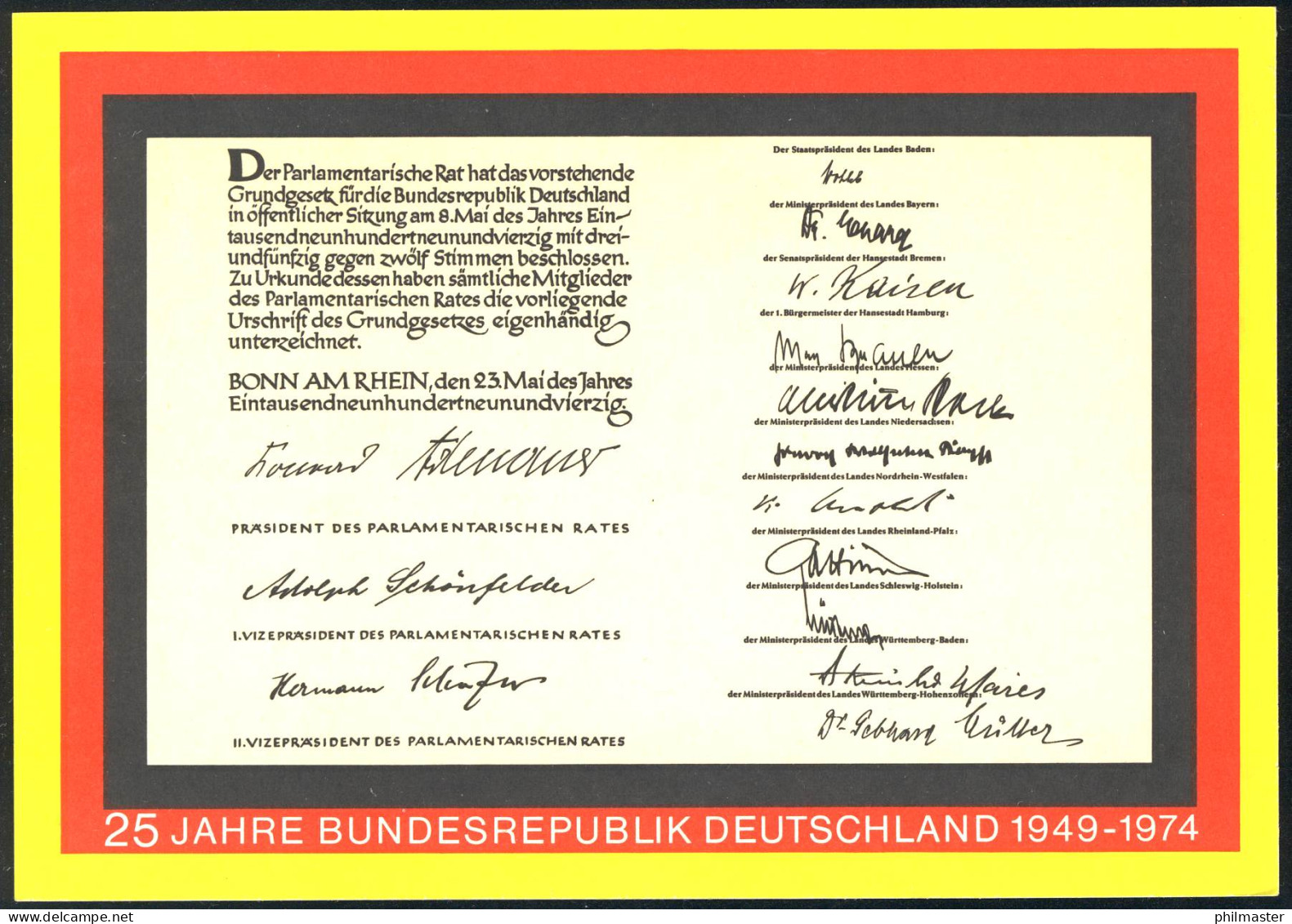 PSo 4 - 25 Jahre Bundesrepublik Deutschland, ESSt Bonn 15.5.74 - Cartoline - Nuovi