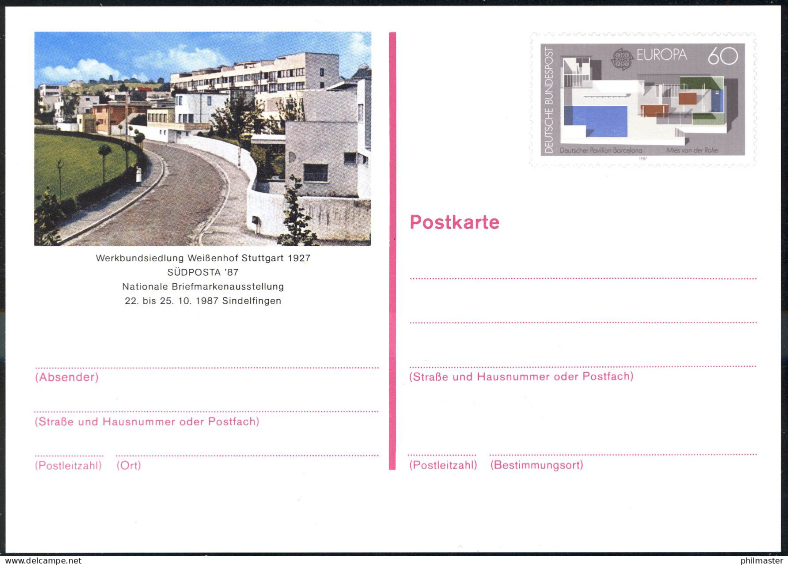 PSo 14 SÜDPOSTA Sindelfingen 1987, ** - Postkaarten - Ongebruikt