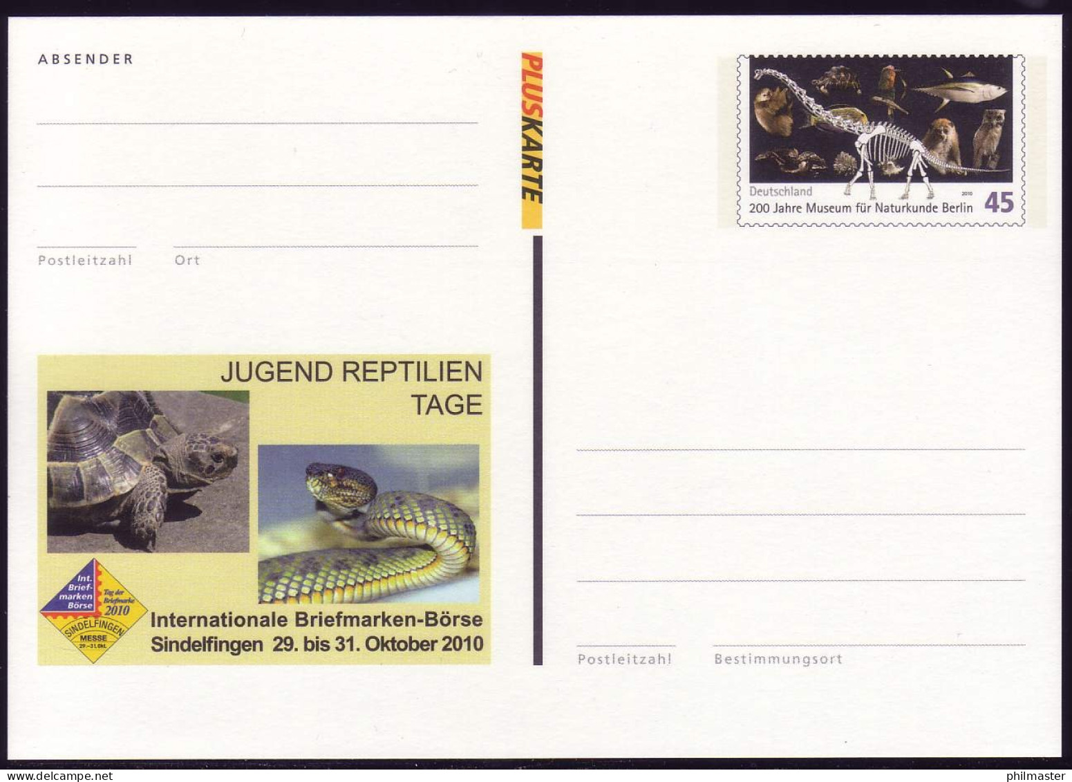 PSo 109 Sindelfingen - Jugend Reptilien Tage 2010, Postfrisch - Cartoline - Nuovi