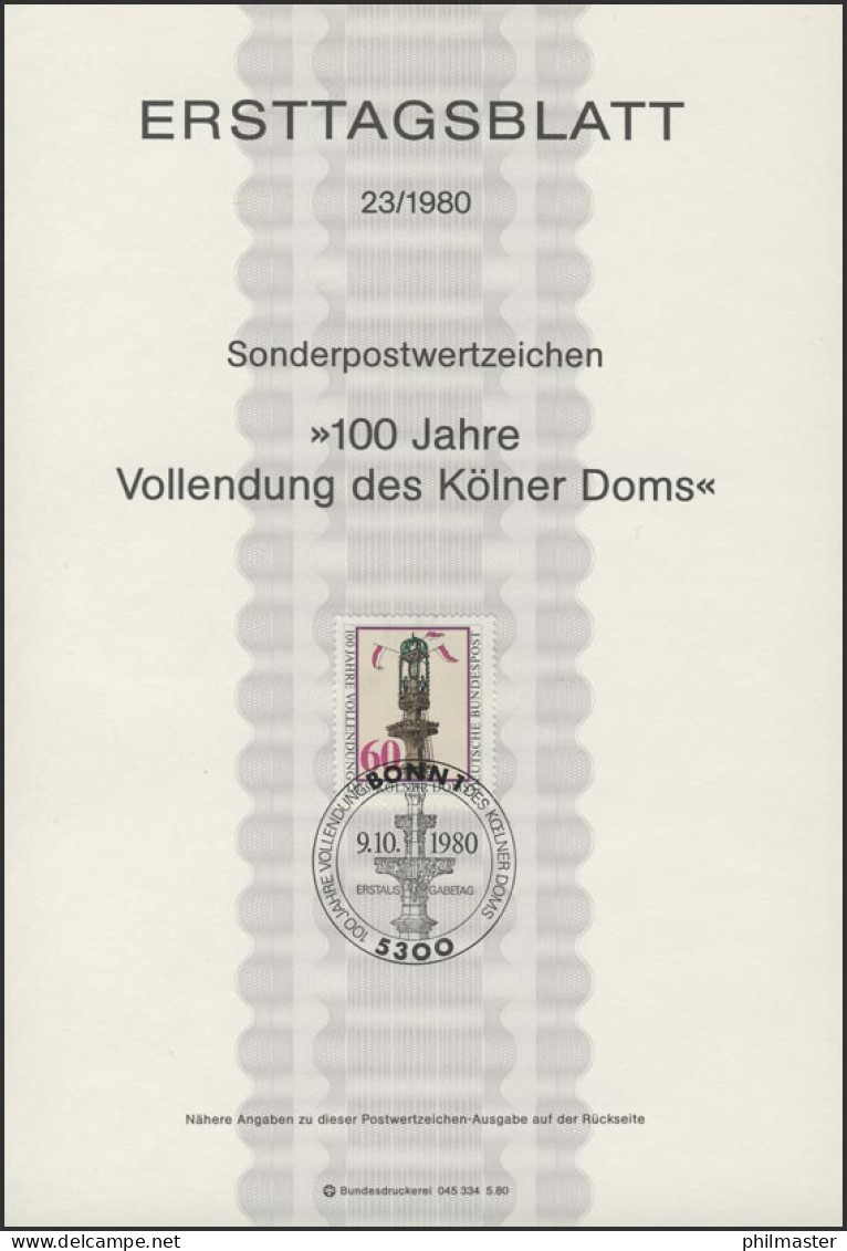 ETB 23/1980 100 Jahre Vollendung Des Kölner Doms - 1974-1980