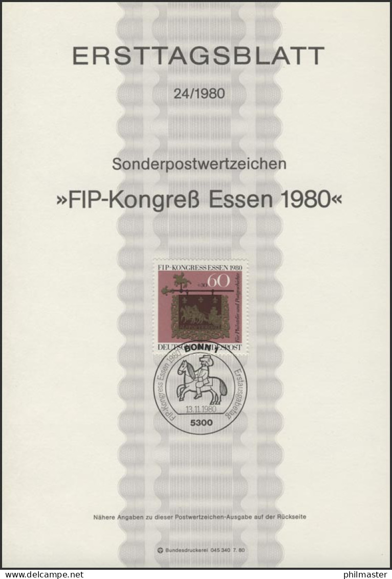 ETB 24/1980 Philatelistenverband FIP-Kongress Essen - 1974-1980