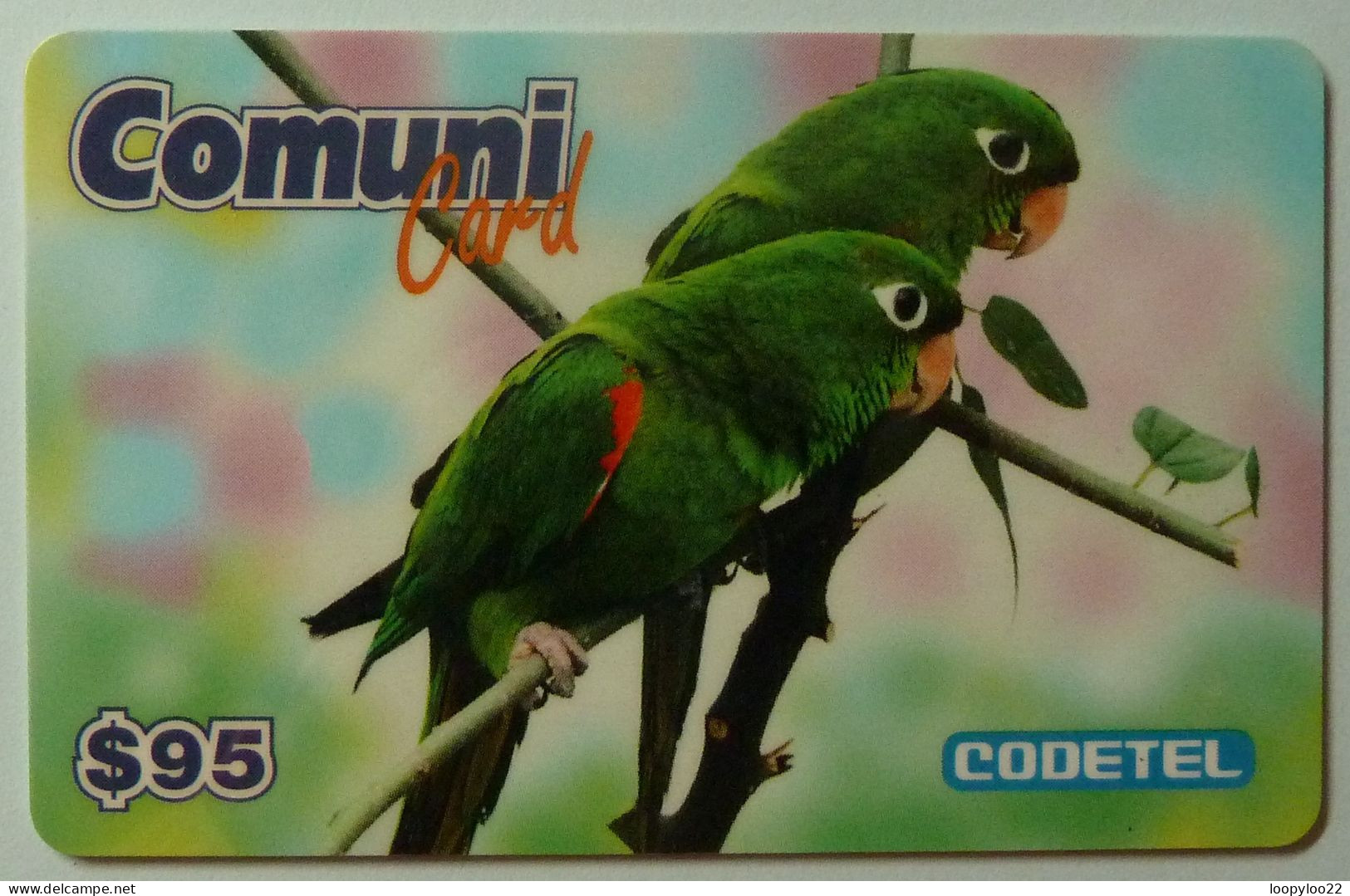 DOMINICAN REPUBLIC / DOMINICANA - Codetel - Remote Memory - Comuni Card - 1997 - $95 - Specimen - Green Parrots - Dominicana