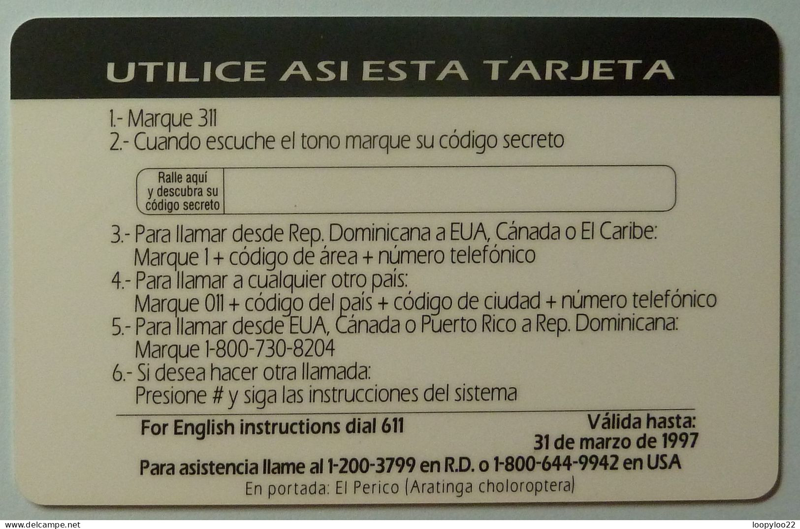 DOMINICAN REPUBLIC / DOMINICANA - Codetel - Remote Memory - Comuni Card - 1997 - $95 - Specimen - Green Parrots - Dominicana