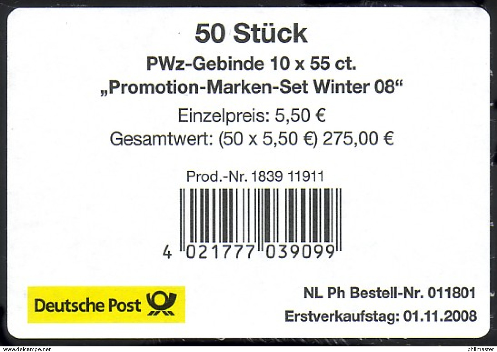76 MH Promotion-Marken-Set Winter 2008, Banderole Für 50 MH - 2001-2010