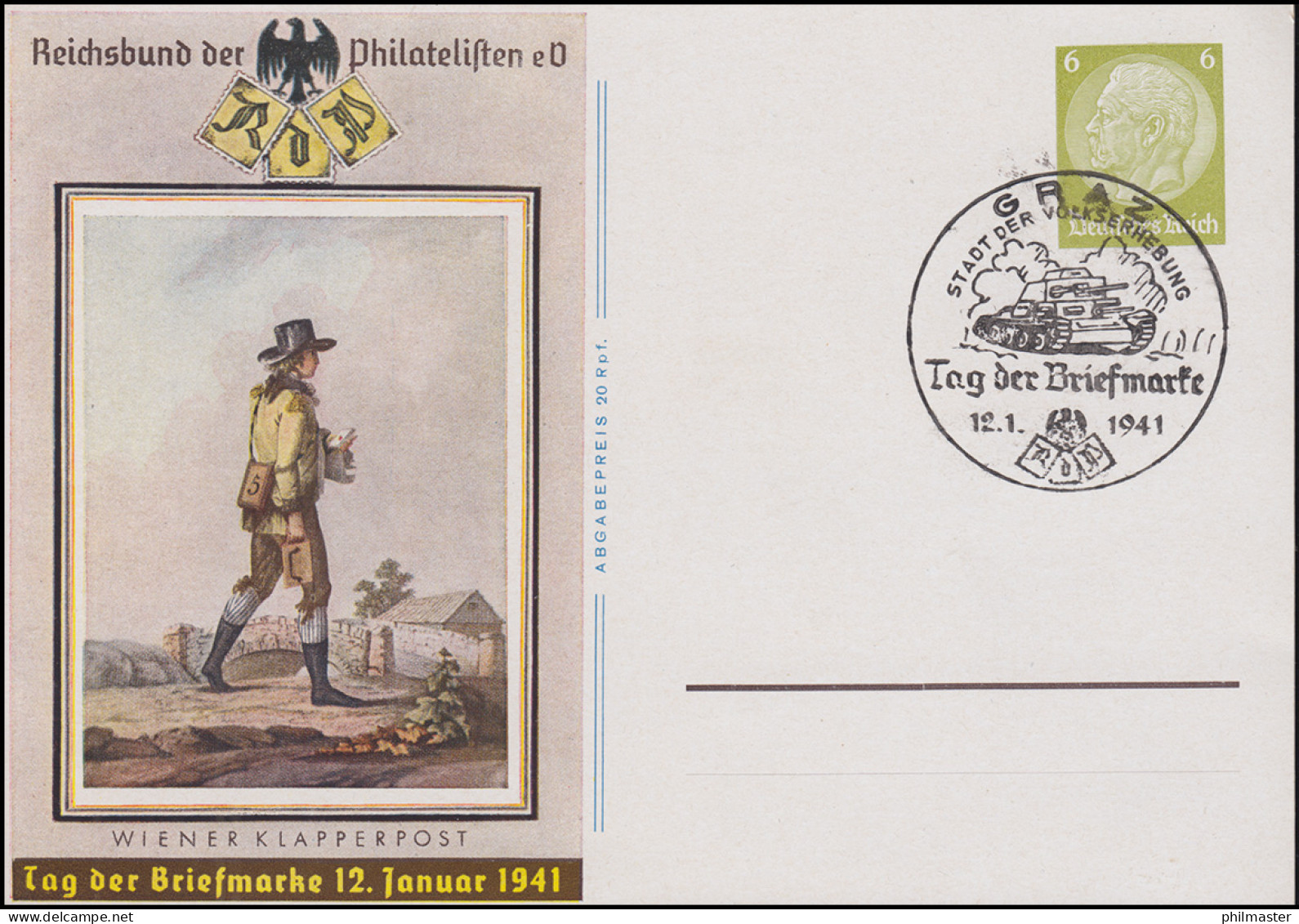 PP 241 Tag Der Briefmarke Als FDC Mit Passendem ESSt GRAZ Panzer 12.1.1941 - Giornata Del Francobollo