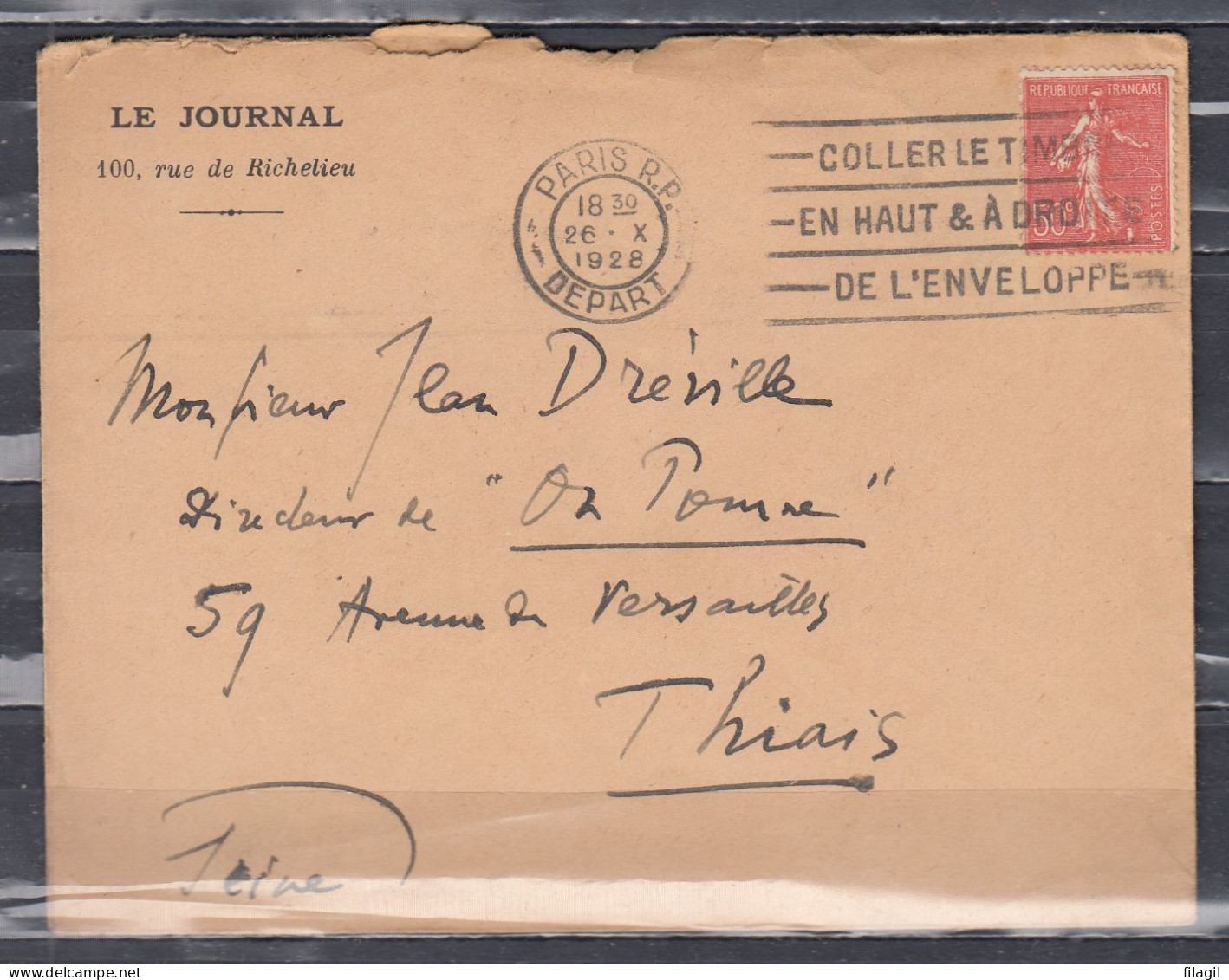 Brief Van Paris R.P Depart Van Thiais - Cartas & Documentos