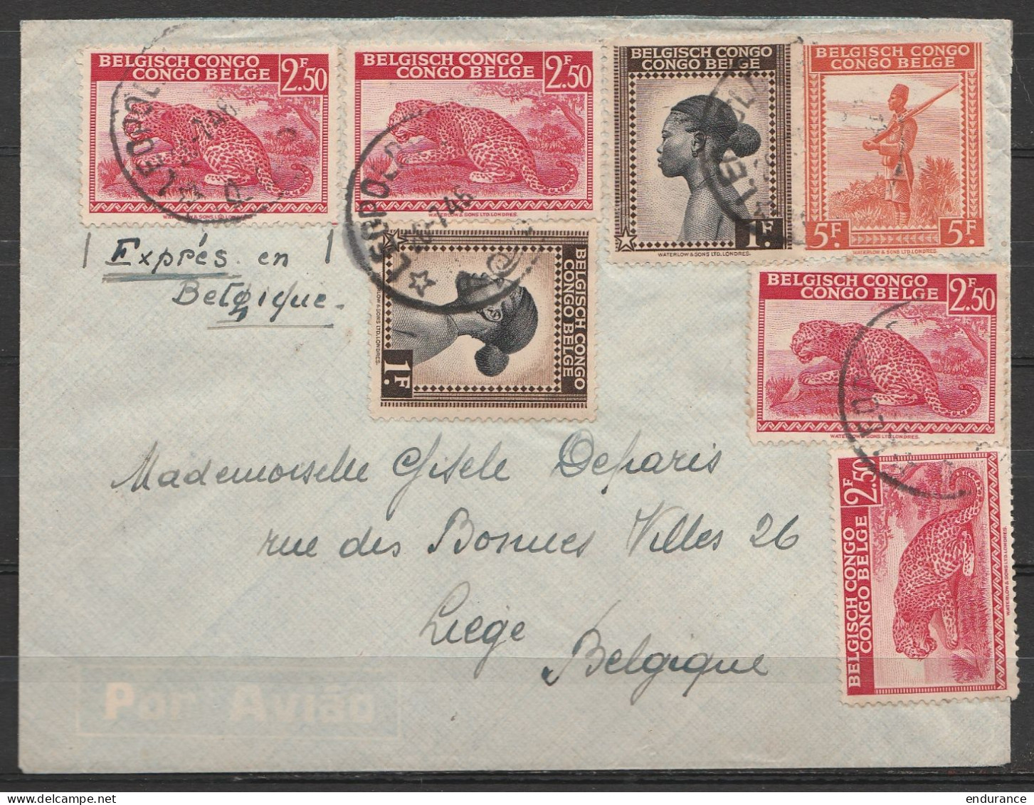 L. "Exprès En Belgique" Affr. N°237x2 + 241x4 + 243 Càd LEOPOLDVILLE /26-7-1946 Pour LIEGE - Briefe U. Dokumente