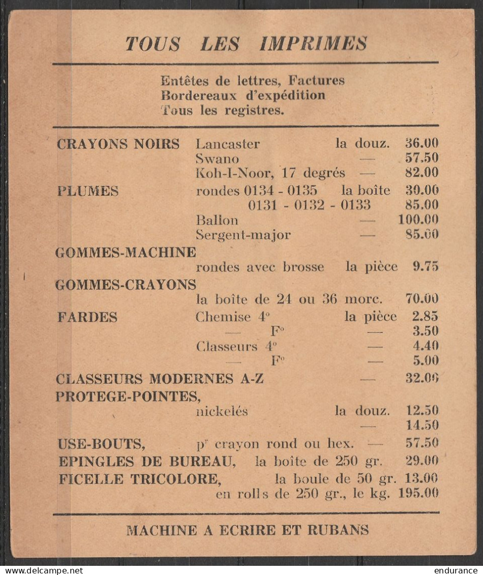 CP Publicitaire Imprimerie Sevrin-Gilboux Affr. N°420 Càd "AUVELAIS /10-9-1946/ Centre Industriel …" Pour Corderie à FLE - 1935-1949 Kleines Staatssiegel