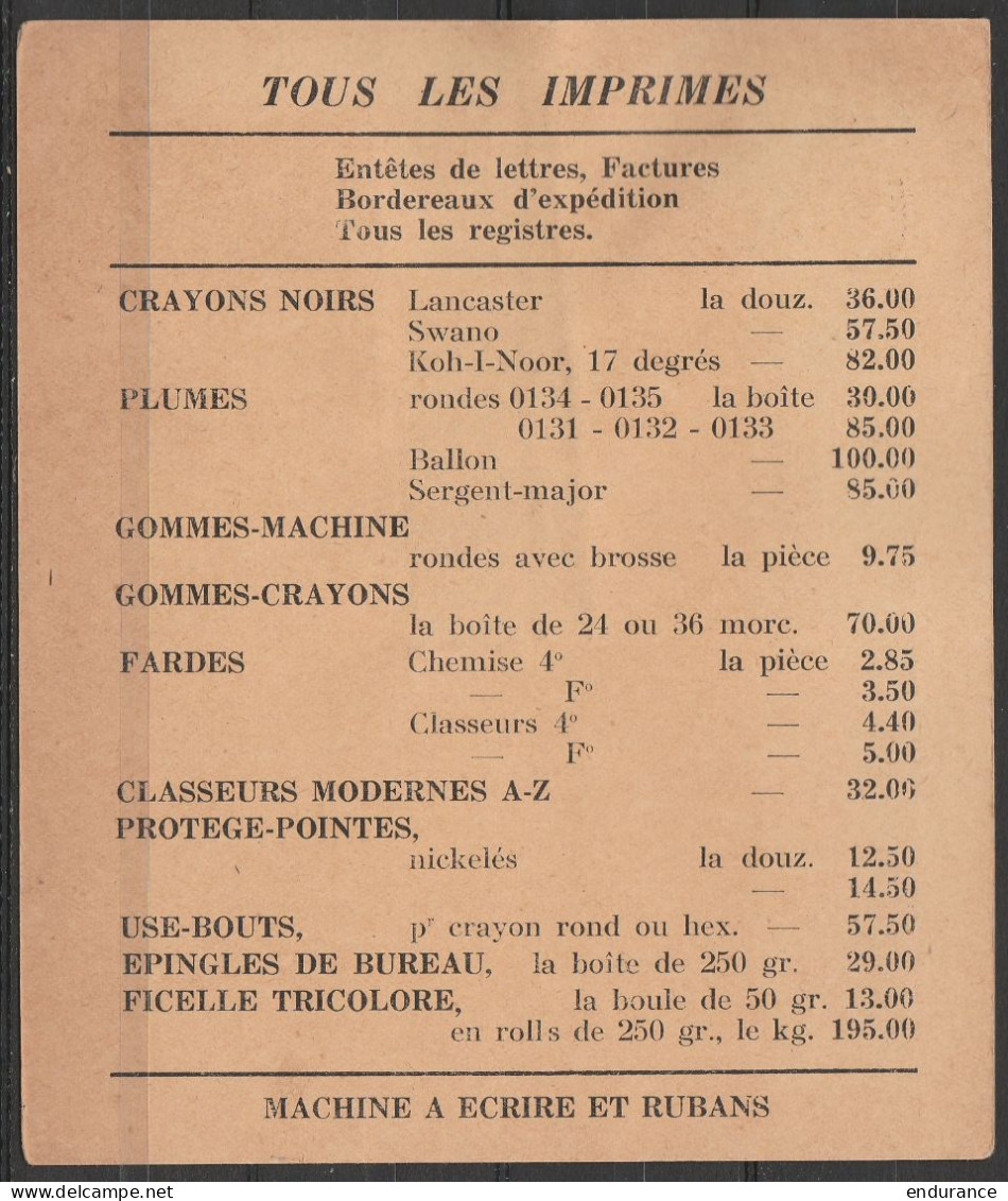 CP Publicitaire Imprimerie Sevrin-Gilboux Affr. N°420 Càd "AUVELAIS /10-9-1946/ Centre Industriel …" Pour Corderie à FLE - 1935-1949 Sellos Pequeños Del Estado