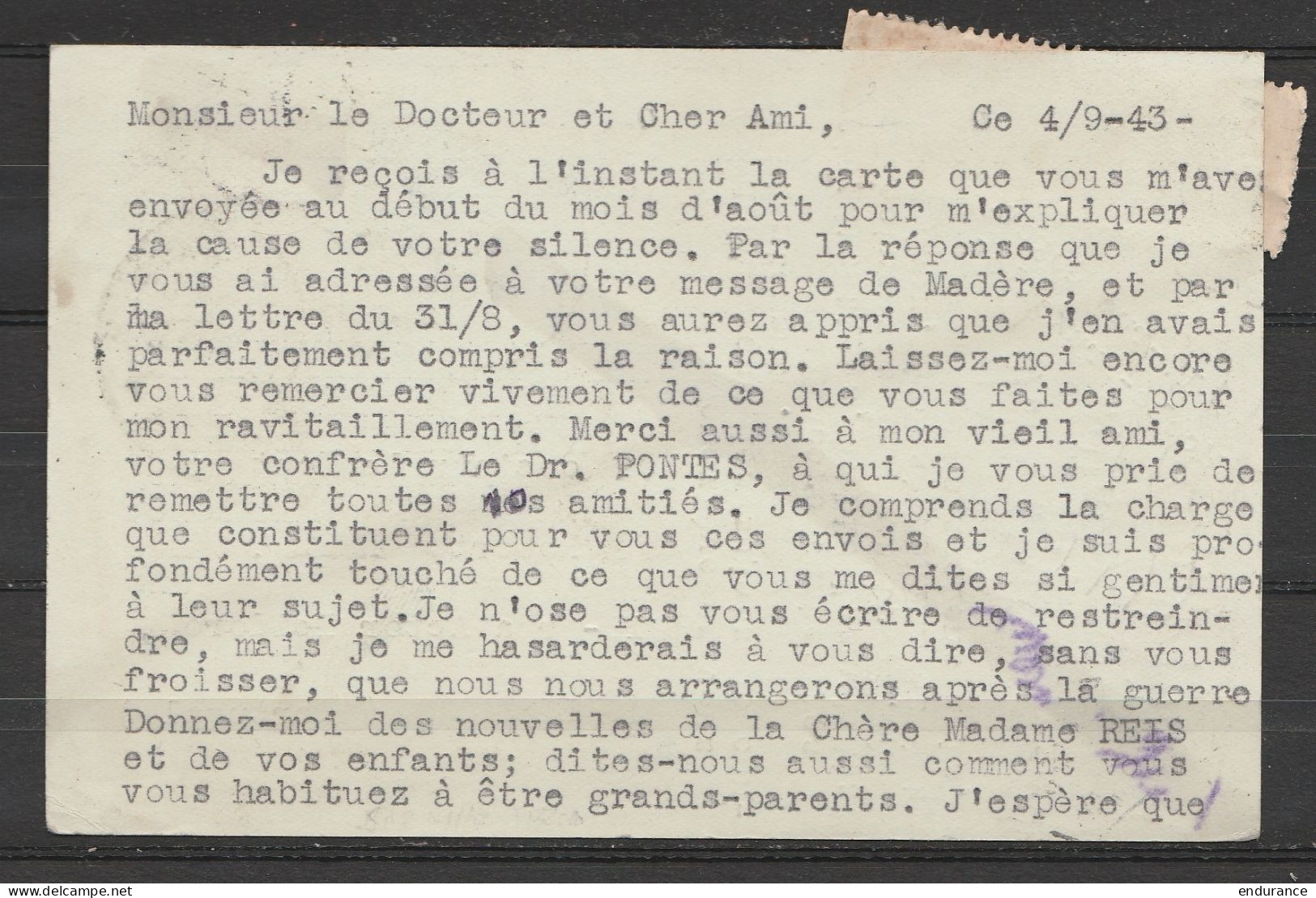 EP Petit Sceau 1f Rouge + N°528 Par Avion Càd IXELLES 1K /4 IX 1943/ ELSENE 1K Pour LISBONNE - Cachet Censure Allemande  - 1935-1949 Sellos Pequeños Del Estado