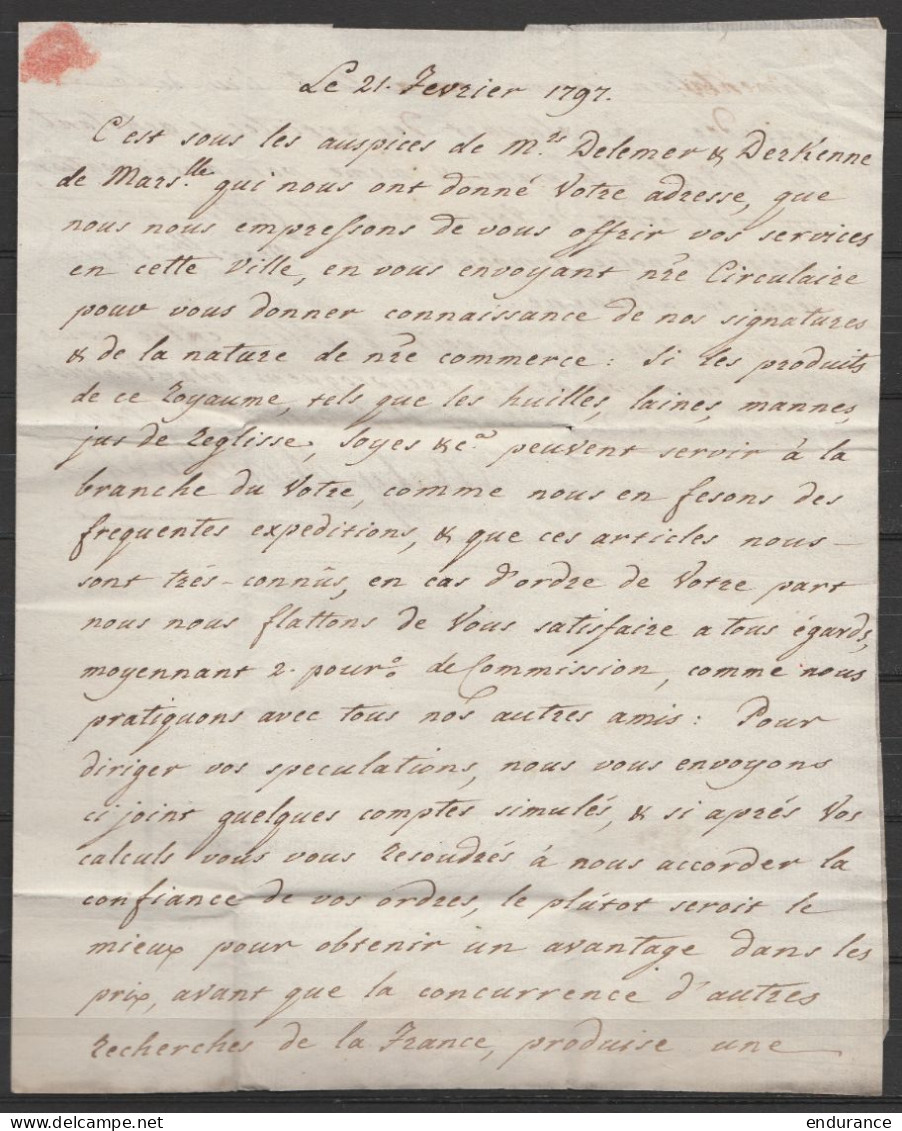 L. Datée 1795 De NAPLES Pour GAND - Acheminé De NAPLES à GENOVA - Port "34" !!! - 1794-1814 (Periodo Francese)