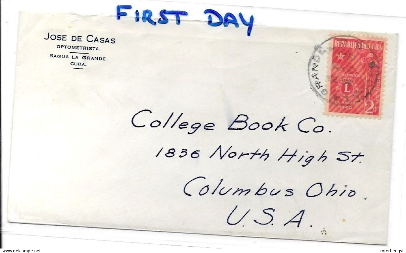 Cuba Letter Circulated FDC Lions Club 23.07.1940 To USA - Briefe U. Dokumente
