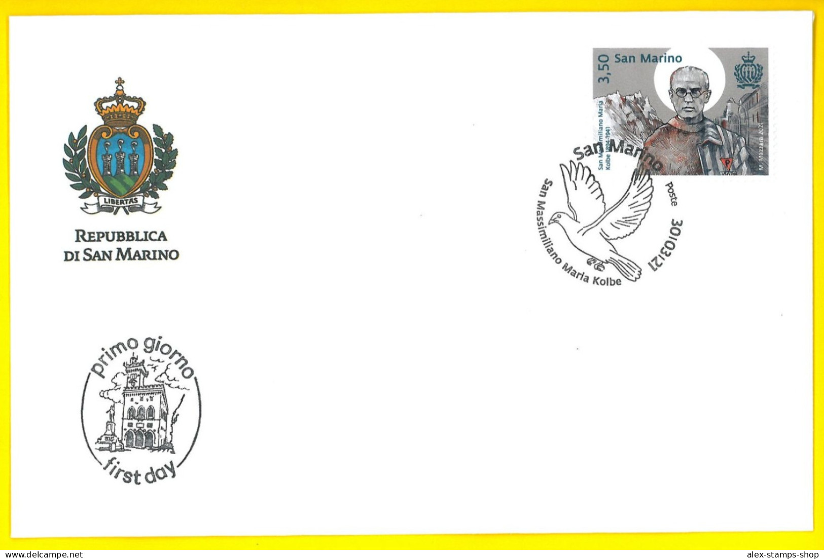 SAN MARINO 2021 FDC 80° Anniversary San Massimiliano Maria KOLBE First Day Cover - FDC