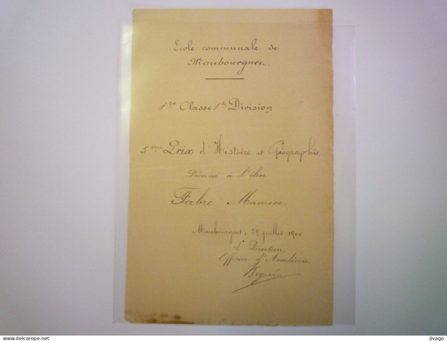 2024 - 1405  ECOLE COMMUNALE De MAUBOURGUET  :  Document Remise De PRIX HISTOIRE Et GEOGRAPHIE 1900   XXX - Ohne Zuordnung