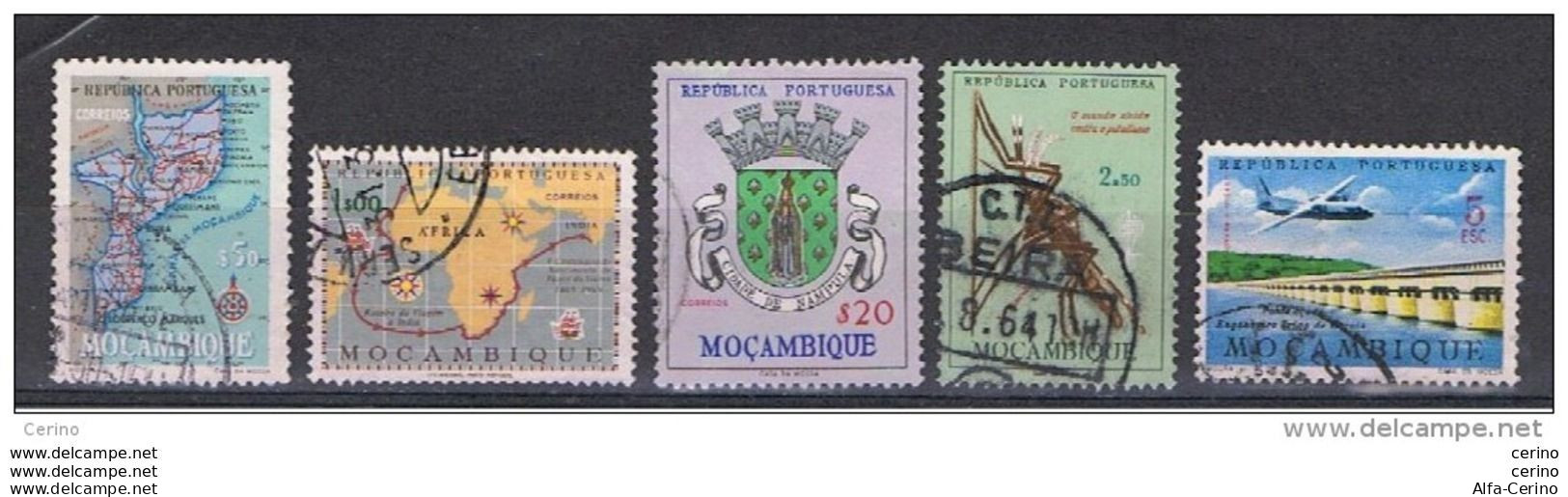 MOZAMBICO:  1954/62  SOGGETTI  VARI  -  5  VAL. US. -  YV/TELL. 444//34 P.A. - Mosambik