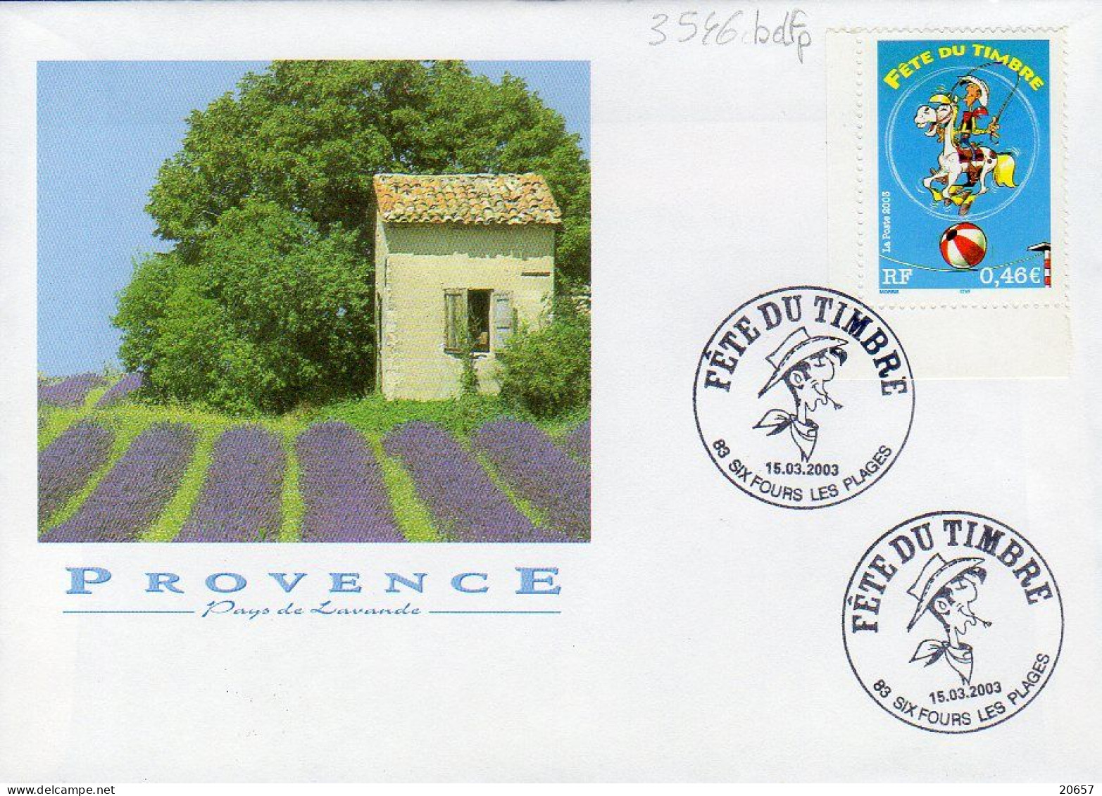 France 3546 Fdc Fête Du Timbre, Lucky Luke, Cheval, Cirque, Lavande, Parfum - Bandes Dessinées